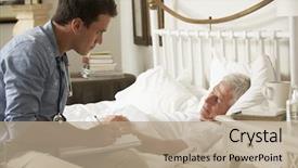  Presentation with senior care - Cool new slide set with palliative care - doctor talking with senior male backdrop and a coral colored foreground