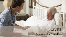  Presentation with senior care - Amazing PPT theme having palliative care - doctor talking with senior male backdrop and a mint green colored foreground