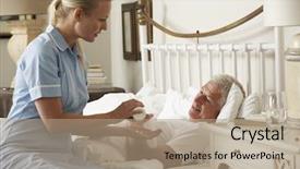  Presentation with male nurse - Slide deck enhanced with palliative care - nurse giving senior male medication background and a coral colored foreground