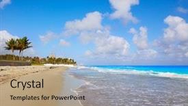  Presentation with florida beach - PPT theme with palm beach beach coastline in florida usa background and a coral colored foreground