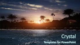  Presentation with night sky aviation moon - Amazing PPT theme having palm island - beach at night backdrop and a tawny brown colored foreground