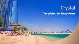  Presentation with abu dhabi united arab emirates - Beautiful slide deck featuring palm island - beach in abu dhabi backdrop and a cobalt blue colored foreground