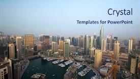  Presentation with arizona sunset view - Audience pleasing slides consisting of palm island - dubai marina view at sunset backdrop and a sky blue colored foreground