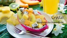  Presentation with dragon fruit - Theme enhanced with palm leaves with tropical flower background and a yellow colored foreground