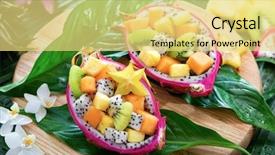  Presentation with fruit banana - Cool new slides with palm leaves with tropical flower backdrop and a yellow colored foreground