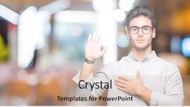  Presentation with young man wearing a hat - Slide set featuring palm making a loyalty promise background and a  colored foreground