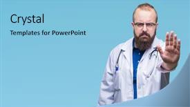  Presentation with medical robot hand and doctor - Theme with palm of the hand warning background and a  colored foreground