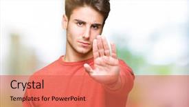  Presentation with hand palm - Beautiful slide deck featuring palm of the hand warning backdrop and a coral colored foreground