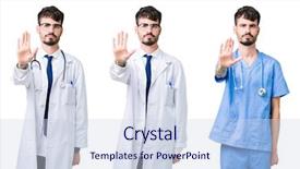  Presentation with collage medical - Slide deck with palm of the hand warning background and a  colored foreground