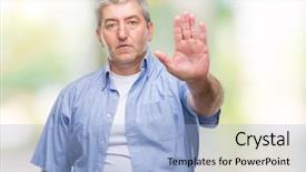  Presentation with face expression recognition - Slide set having palm of the hand warning background and a light blue colored foreground