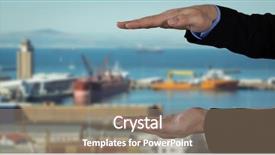  Presentation with human hands open palm up - PPT theme consisting of palm open in city port background and a coral colored foreground