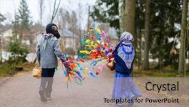  Presentation with kids - Slides enhanced with palm sunday - back view of kids outdoors background and a light gray colored foreground