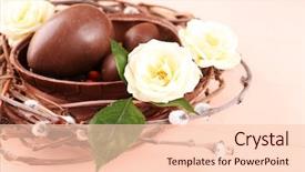  Presentation with white easter lily flowers - Audience pleasing presentation design consisting of palm sunday - chocolate easter eggs with flowers backdrop and a lemonade colored foreground