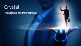  Presentation with supporting - Amazing presentation theme having palm-supporting-businesswoman backdrop and a navy blue colored foreground