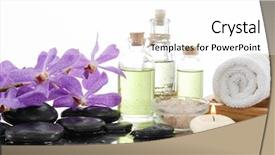  Presentation with palm oil - Colorful slide set enhanced with palm towel pink orchid stone backdrop and a white colored foreground