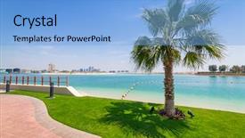  Presentation with abu dhabi - Amazing theme having palm tree at the beach backdrop and a light blue colored foreground