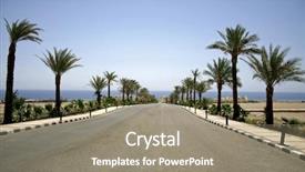  Presentation with region - Presentation theme featuring palm tree deasert - desert road in the red background and a gray colored foreground