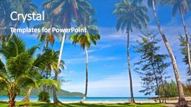 Presentation with palm tree - Presentation theme enhanced with palm tree forest near sea water on the summer beach with sky background background and a teal colored foreground