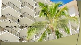  Presentation with palm tree - Colorful slides enhanced with palm tree tops against apartment backdrop and a mint green colored foreground