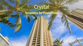  Presentation with palm tree - Presentation featuring hotel building and blue background and a tawny brown colored foreground