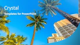  Presentation with palm tree - Presentation design having hotel building and blue background and a teal colored foreground