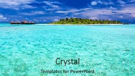  Presentation with palm tree - Amazing PPT theme having palm tree tropical island and over water bungalows backdrop and a seafoam green colored foreground