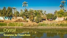  Presentation with canal irrigation - Amazing presentation design having palm-trees-and-residential-buildings backdrop and a tawny brown colored foreground