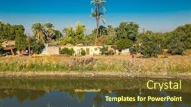  Presentation with canal irrigation - Presentation design with palm-trees-and-residential-buildings background and a tawny brown colored foreground