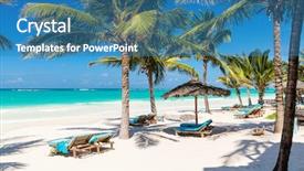  Presentation with palm beach - Colorful slide deck enhanced with palm trees at perfect tropical backdrop and a teal colored foreground