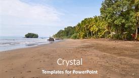  Presentation with colombia - Slide set having palm-trees-on-the-beach background and a coral colored foreground