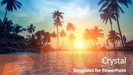  Presentation with tropical beach sunset - Slides having palm trees reflection background and a coral colored foreground