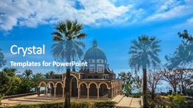  Presentation with sermon - Audience pleasing PPT theme consisting of palm trees sea of galilee backdrop and a teal colored foreground