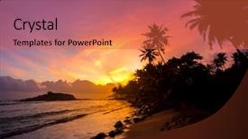  Presentation with tropical beach sunset - Cool new PPT layouts with palm trees silhouette on sunset backdrop and a  colored foreground