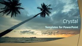  Presentation with tropical beach sunset - Cool new slide set with palm-trees-silhouettes backdrop and a ocean colored foreground