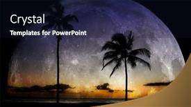  Presentation with moon trees - Slides enhanced with palm-trees-sunset-near-ocean background and a wine colored foreground