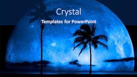  Presentation with moon trees - Theme having palm-trees-sunset-near-ocean background and a ocean colored foreground