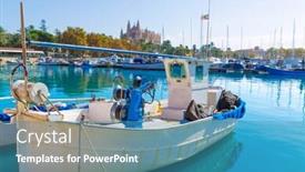  Presentation with marina - Presentation design with palma de mallorca port marina in majorca with cathedral church balearic islands background and a teal colored foreground