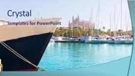 Presentation with marina - Presentation consisting of palma de mallorca port marina in majorca with cathedral church balearic islands background and a sky blue colored foreground