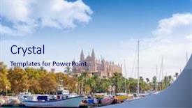  Presentation with marina - Amazing PPT theme having palma de mallorca port marina in majorca with cathedral church balearic islands backdrop and a light blue colored foreground