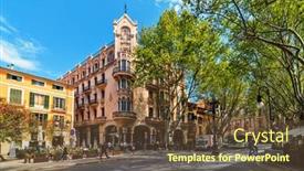  Presentation with city people walking - Beautiful theme featuring palma-spain-april-11-2019 backdrop and a tawny brown colored foreground