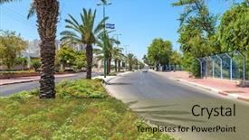  Presentation with green cities - Presentation theme having palms along urban road background and a  colored foreground