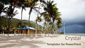  Presentation with caribbean - Audience pleasing theme consisting of palms-and-caribbean-beach-la backdrop and a lemonade colored foreground