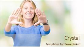  Presentation with blue - PPT theme with palms and fingers camera perspective background and a soft green colored foreground