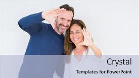  Presentation with love frame - Colorful PPT theme enhanced with palms and fingers camera perspective backdrop and a light blue colored foreground