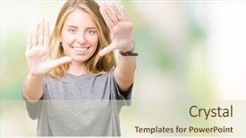  Presentation with frame - Presentation theme enhanced with palms and fingers camera perspective background and a soft green colored foreground