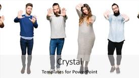  Presentation with people collage - Colorful presentation enhanced with palms and fingers camera perspective backdrop and a light gray colored foreground