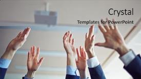  Presentation with partners - Cool new PPT theme with palms of three business partners backdrop and a light gray colored foreground