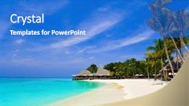  Presentation with travel cafe - Audience pleasing theme consisting of palms on a tropical beach backdrop and a cobalt blue colored foreground