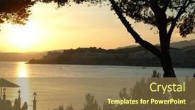  Presentation with sun - Presentation theme having palms-on-beach-on-sunset background and a tawny brown colored foreground