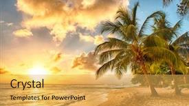  Presentation with island sunset - Colorful presentation design enhanced with palms on the white beach backdrop and a yellow colored foreground